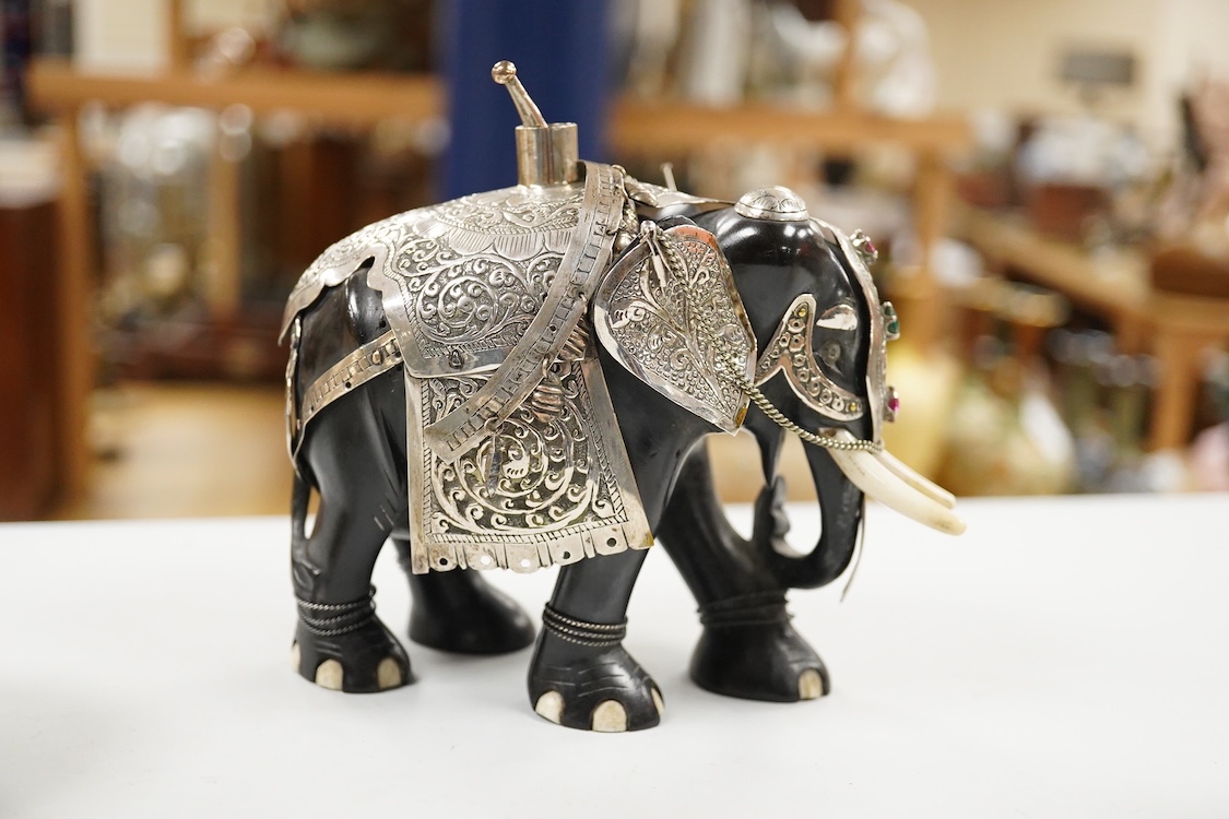 A George V engraved silver rectangular tea caddy, by Nathan & Hayes, Chester, 1913, 81mm, together with an Edwardian repousse silver mounted ring box by Nathan & Hayes, Chester, 1905, a Scottish silver and tortoiseshell